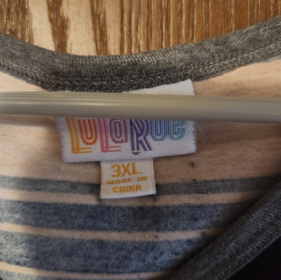 LuLaRoe Peach and Gray Striped Top - Picture 2 of 3